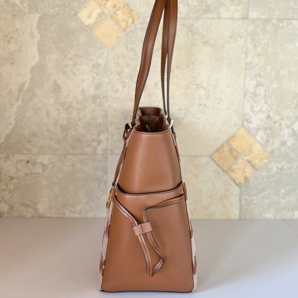 Michael Kors Gilly LG Drawstring Travel Tote Shoulder Bag MK Graphic Logo Brown - Picture 6 of 15